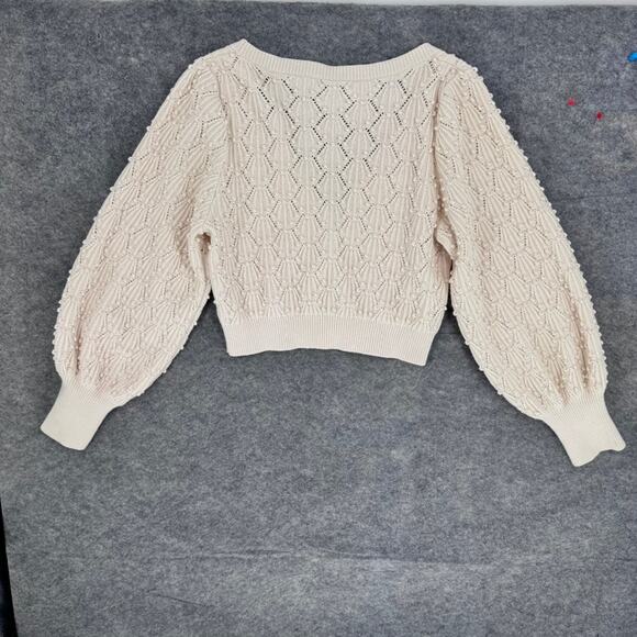 INTERMIX Khloe V-Neck Textured Knit Cardigan Cream Size XL - Picture 3 of 6